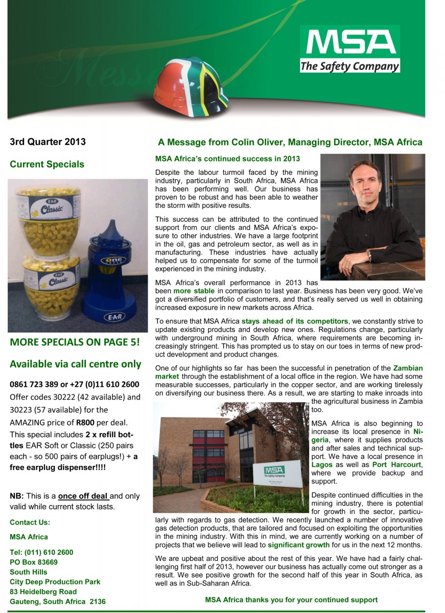 MSA Africa 3rd Quarter Newsletter Page 1