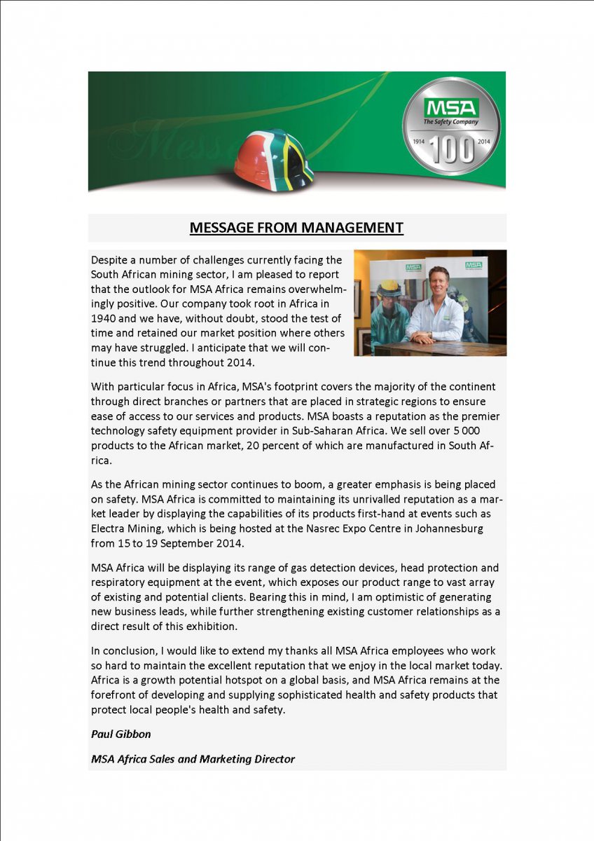 Page 1: Message from Management
