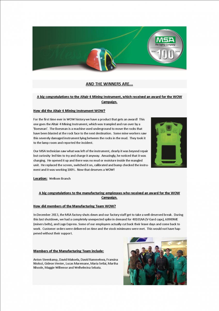 Page 3: MSA Africa WOW campaign winners