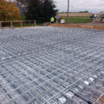 Galvanized rebar in place before the concrete pour